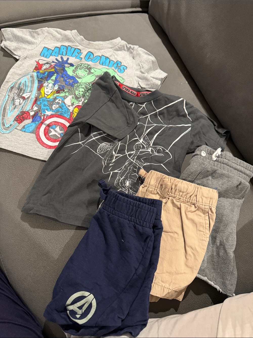 Marvel & Spider-Man Kids Tee and Shorts Bundle - Gray, Black, Navy, Tan, Gray